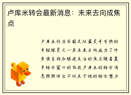 卢库米转会最新消息：未来去向成焦点